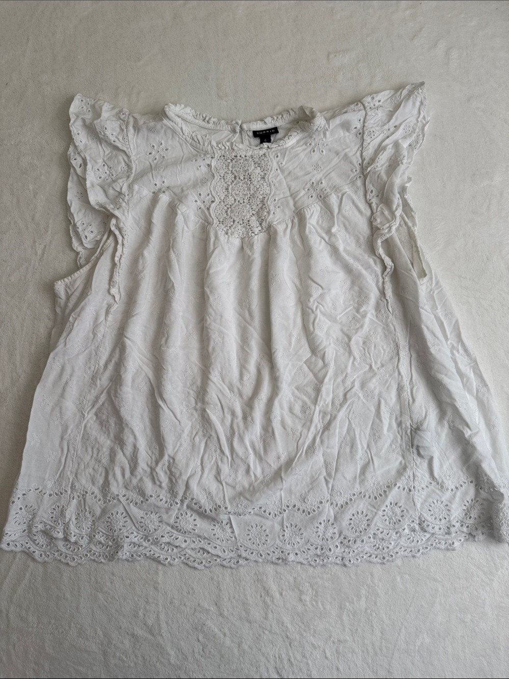 torrid White Eyelet Lace Flutter Sleeve Blouse